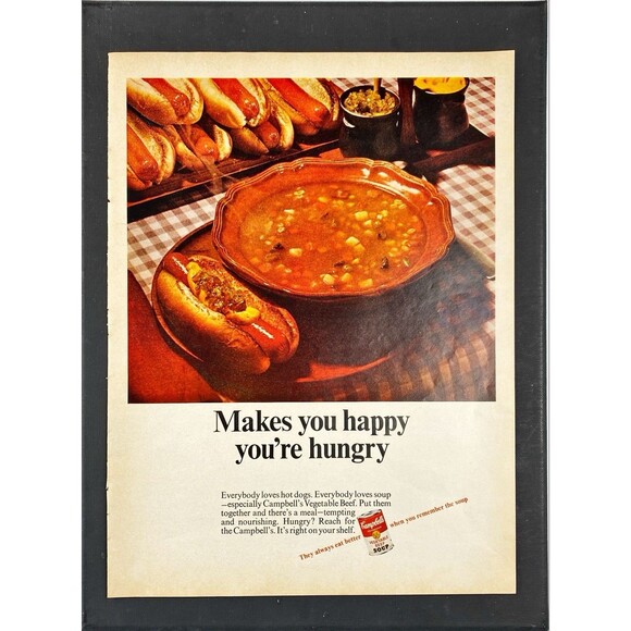 Cambell's Vegetable Beef Soup "Makes you Happy You're Hungry" Vtg Print Ad 1966 - Picture 3 of 3